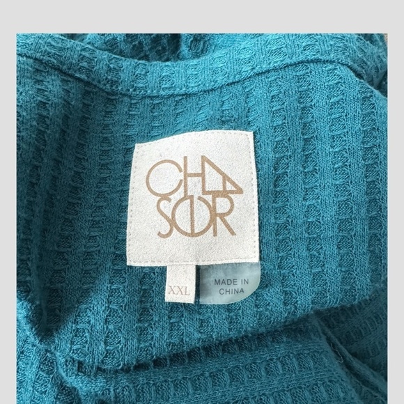 Chaser Plus Size Waffle Knit Thermal Button Detail On Sleeve Cuff Teal Green XXL - Picture 14 of 15